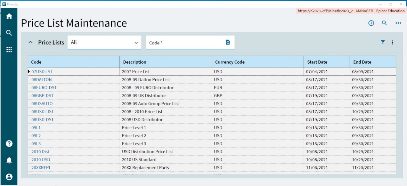 PriceListMaintenance