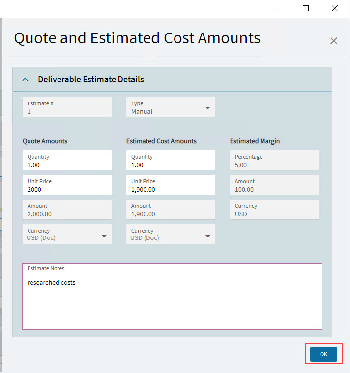 DeliverableQuoteAndEstimateCosts