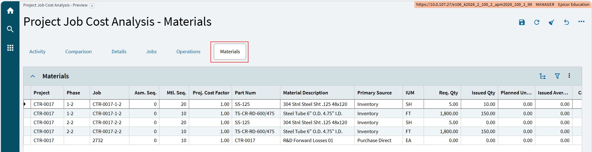 ProjectJobCostAnalysisMaterials