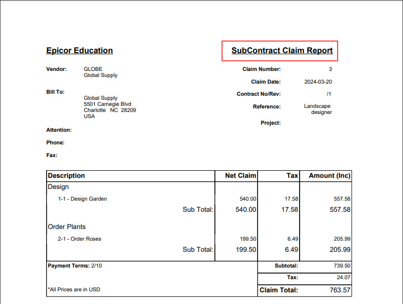 SubcontractClaimRpt